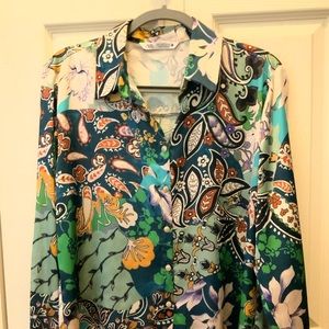 ZARA FLORAL PRINT SATIN SHIRT.